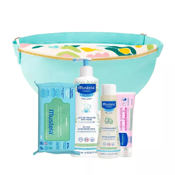 Mustela sac banane + Shampooing 200ml + lait de toilette 500ml + crème de change + lingettes
