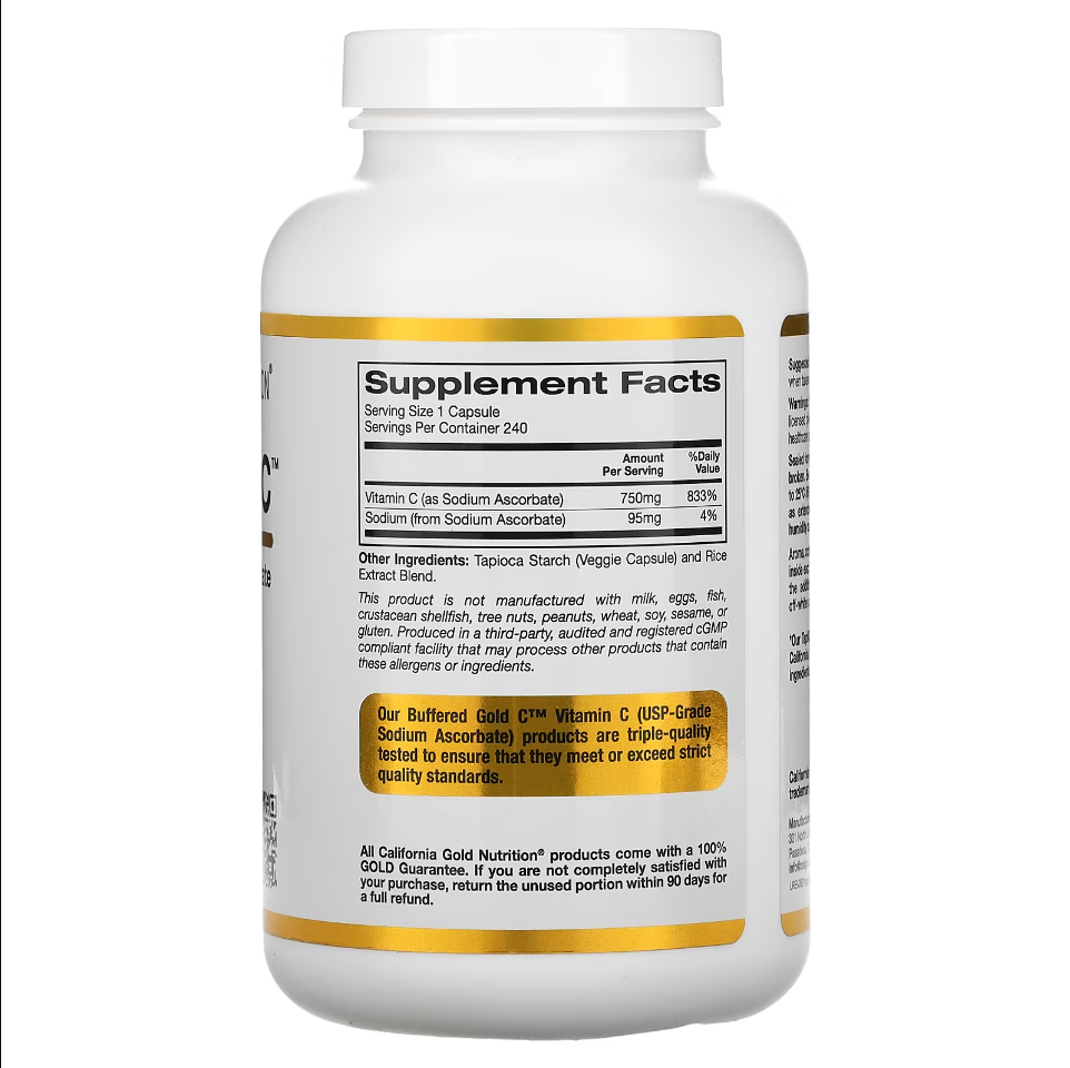 Buffered Gold C (Vitamin C) 750 mg- California Gold Nutrition