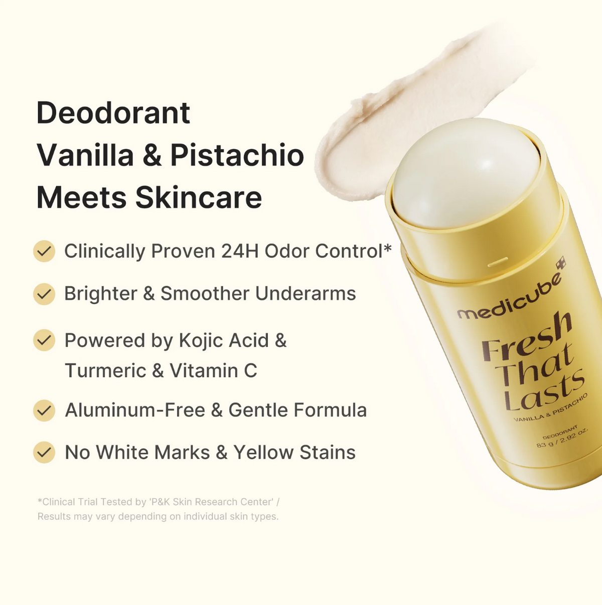 Medicube – Déodorant Éclaircissant à l’Acide Kojique Vanille & Pistache – 83 g