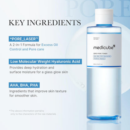 Medicube Zero Pore Toner with AHA BHA PHA & Niacinamide – Korean Exfoliating Toner 250ml