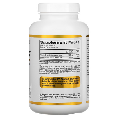 Buffered Gold C (Vitamin C) 750 mg- California Gold Nutrition