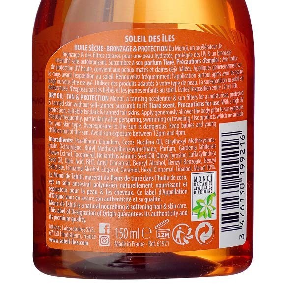 Huile Seche Bronzage et Protection - Soleil des iles